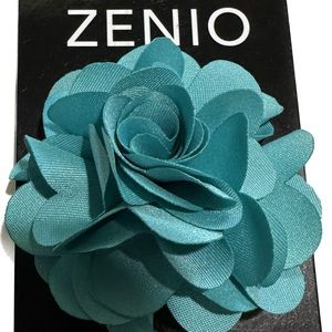 Zenio Men's Floral Lapel Pin Turquoise Flower 100% Microfiber Fabric